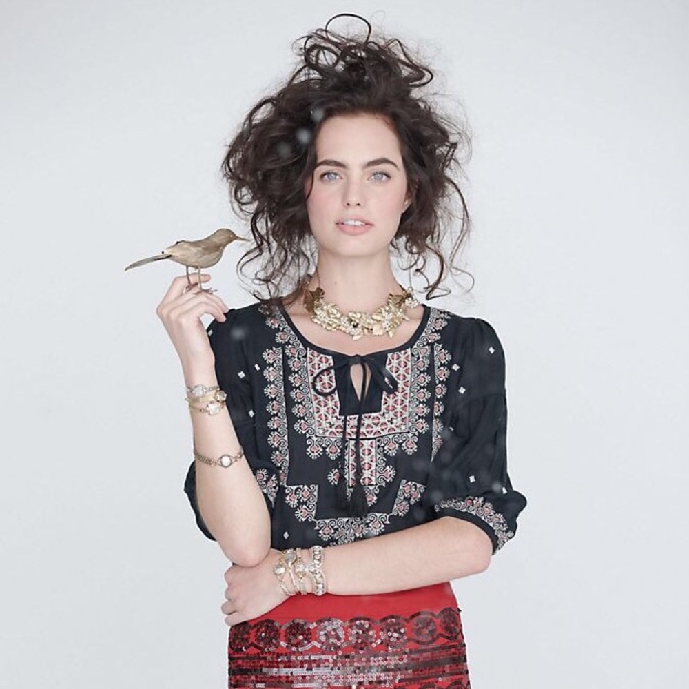 Anthropologie Stitched Medallions Peasant Top